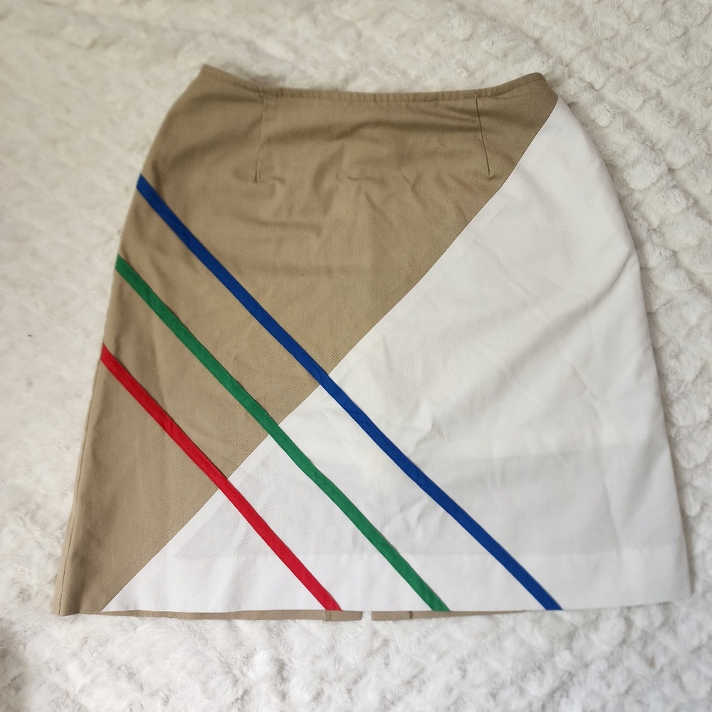 Vintage 80s David Smith Tan and White a-line Skirt